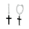 Thumbnail Image 1 of 1/10 CT. T.W. Diamond Black Enamel Cross Drop Earrings in Sterling Silver