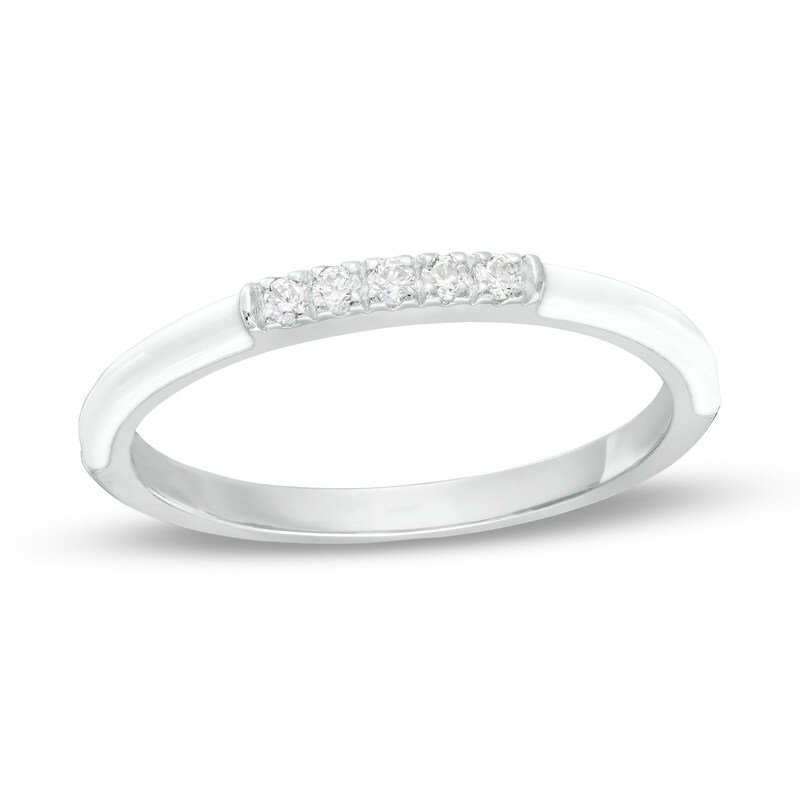 Main Image 1 of 1/15 CT. T.W. Diamond Five Stone White Enamel Stackable Band in Sterling Silver - Size 7