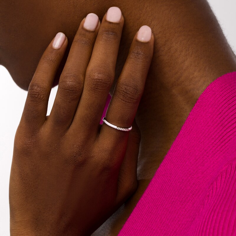 Main Image 2 of 1/15 CT. T.W. Diamond Five Stone White Enamel Stackable Band in Sterling Silver - Size 7