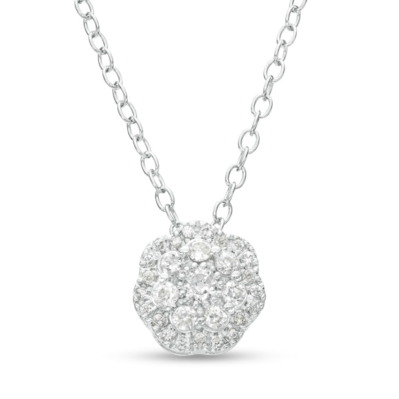 1/4 CT. T.w. Multi-Diamond Scallop Edge Flower Pendant in 10K White Gold