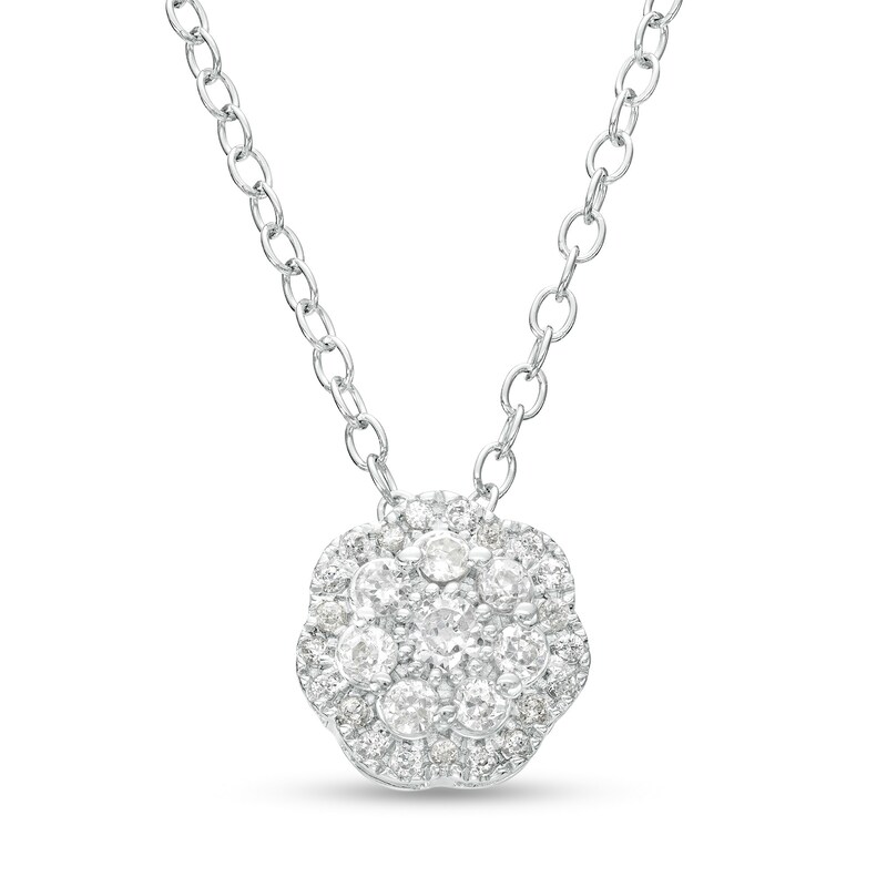 Main Image 1 of 1/4 CT. T.W. Multi-Diamond Scallop Edge Flower Pendant in 10K White Gold