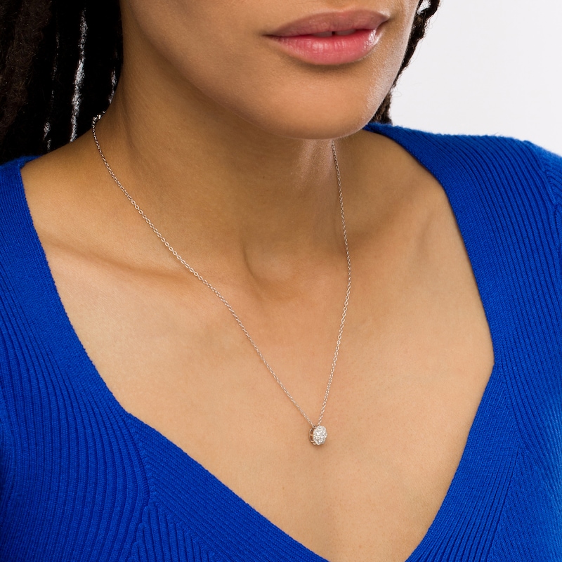 Main Image 2 of 1/4 CT. T.W. Multi-Diamond Scallop Edge Flower Pendant in 10K White Gold