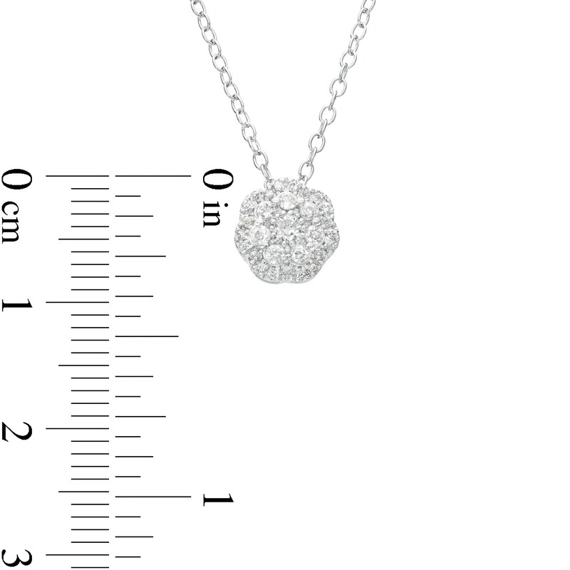 Main Image 3 of 1/4 CT. T.W. Multi-Diamond Scallop Edge Flower Pendant in 10K White Gold