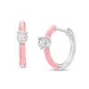 Thumbnail Image 1 of 1/10 CT. T.W. Diamond Solitaire Pink Enamel Hoop Earrings in Sterling Silver