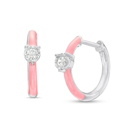 1/10 CT. T.W. Diamond Solitaire Pink Enamel Hoop Earrings in Sterling Silver