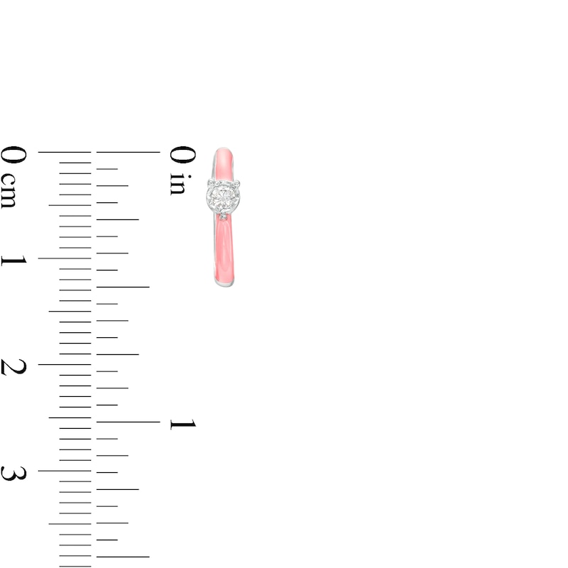 Main Image 3 of 1/10 CT. T.W. Diamond Solitaire Pink Enamel Hoop Earrings in Sterling Silver