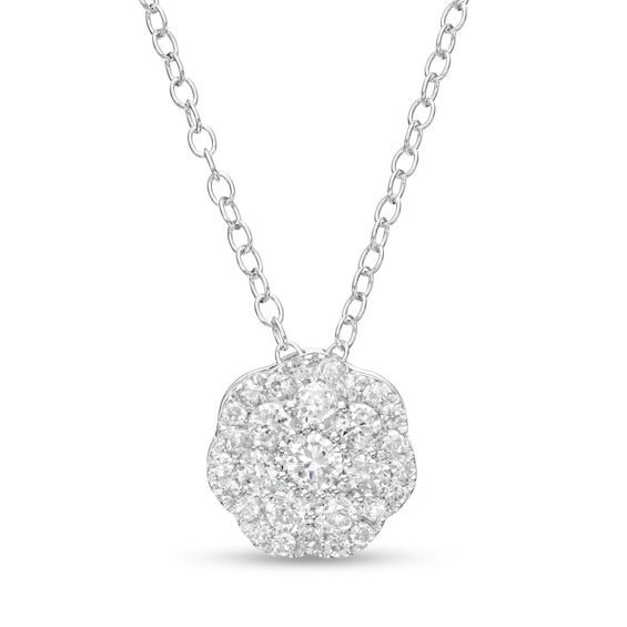 1/2 CT. T.w. Multi-Diamond Scallop Edge Flower Pendant in 10K White Gold