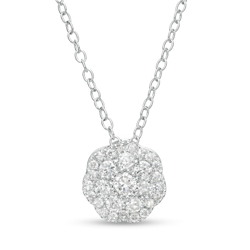 Main Image 1 of 1/2 CT. T.W. Multi-Diamond Scallop Edge Flower Pendant in 10K White Gold