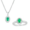 Thumbnail Image 1 of Oval Emerald and White Lab-Created Sapphire Frame Pendant and Ring Set in Sterling Silver
