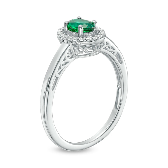 Oval Emerald and White Lab-Created Sapphire Frame Pendant and Ring Set in Sterling Silver