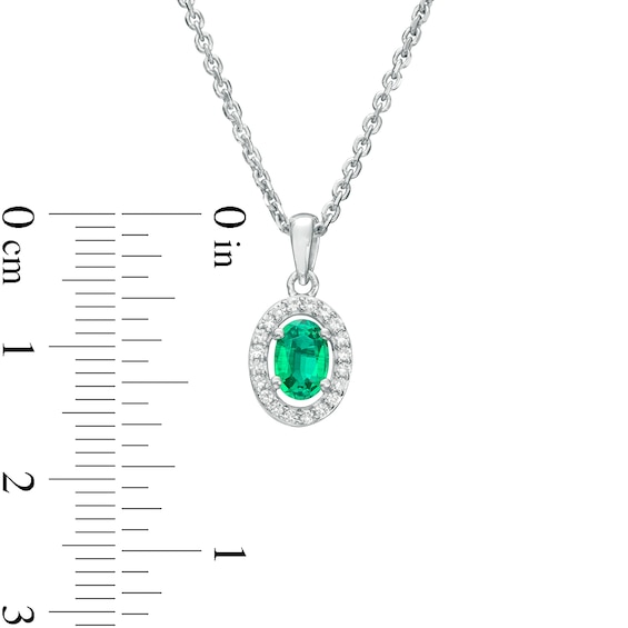 Oval Emerald and White Lab-Created Sapphire Frame Pendant and Ring Set in Sterling Silver