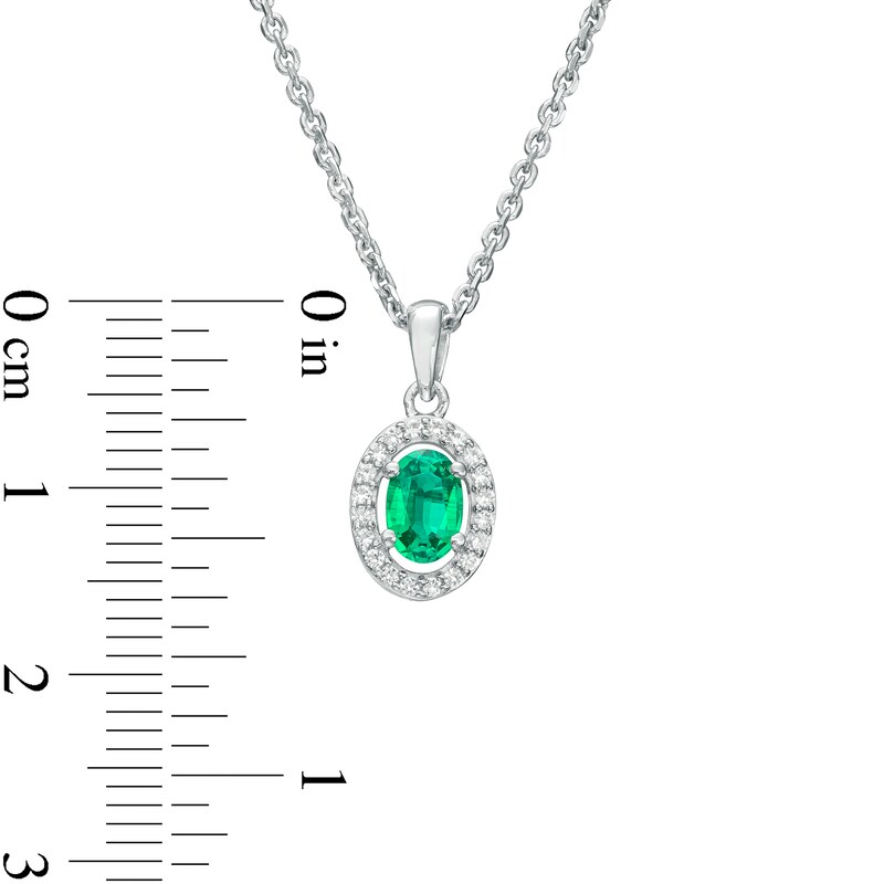 Main Image 4 of Oval Emerald and White Lab-Created Sapphire Frame Pendant and Ring Set in Sterling Silver