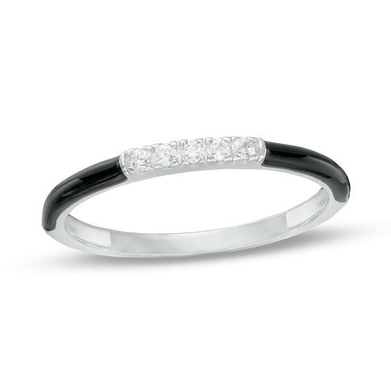 1/15 CT. T.w. Diamond Five Stone Black Enamel Stackable Band in Sterling Silver - Size 7