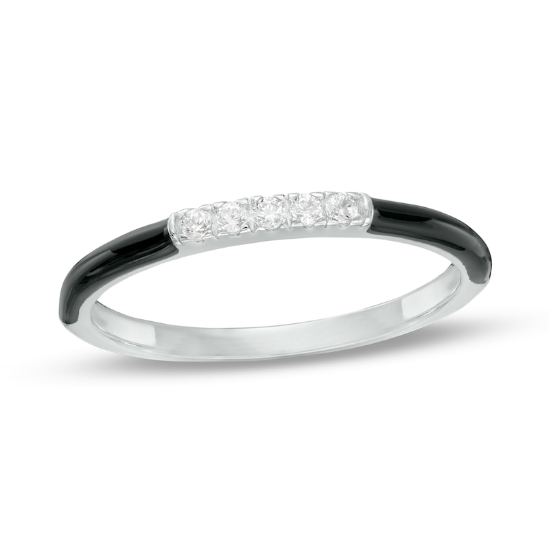 Main Image 1 of 1/15 CT. T.W. Diamond Five Stone Black Enamel Stackable Band in Sterling Silver - Size 7