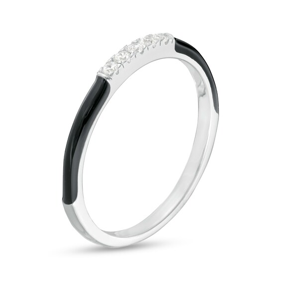 1/15 CT. T.w. Diamond Five Stone Black Enamel Stackable Band in Sterling Silver - Size 7