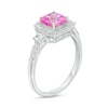 Thumbnail Image 3 of Cushion-Cut Pink and White Lab-Created Sapphire Frame Pendant, Earrings and Ring Set in Sterling Silver