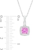 Thumbnail Image 4 of Cushion-Cut Pink and White Lab-Created Sapphire Frame Pendant, Earrings and Ring Set in Sterling Silver