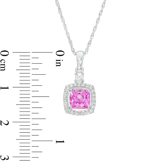 Cushion-Cut Pink and White Lab-Created Sapphire Frame Pendant, Earrings and Ring Set in Sterling Silver