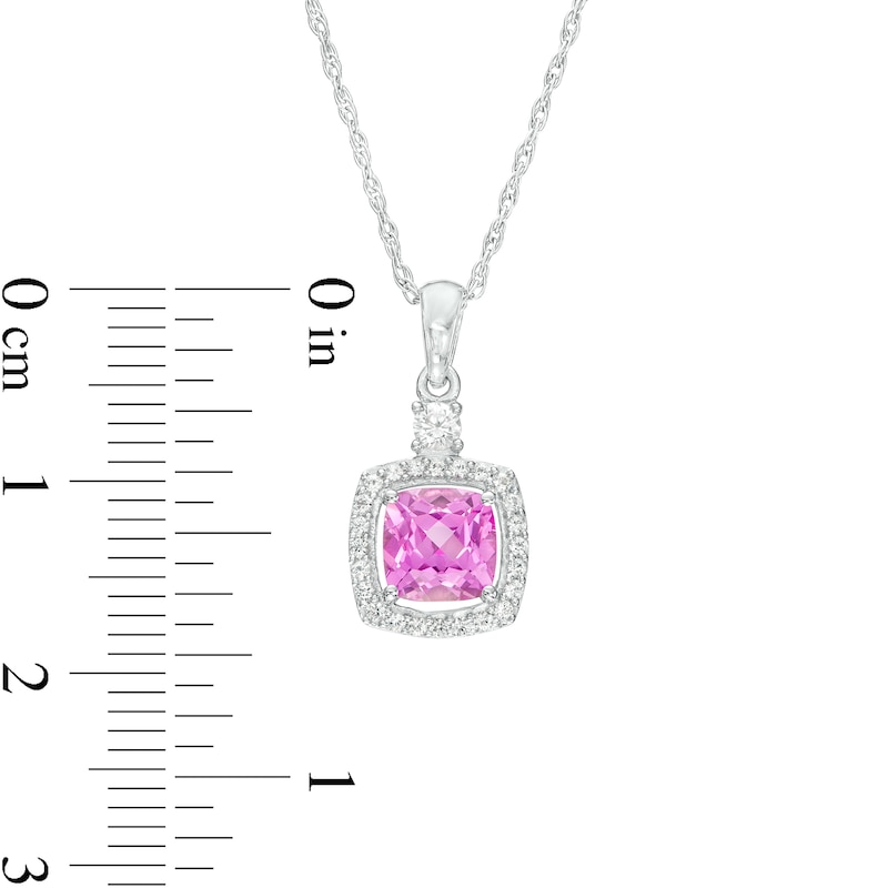 Main Image 4 of Cushion-Cut Pink and White Lab-Created Sapphire Frame Pendant, Earrings and Ring Set in Sterling Silver