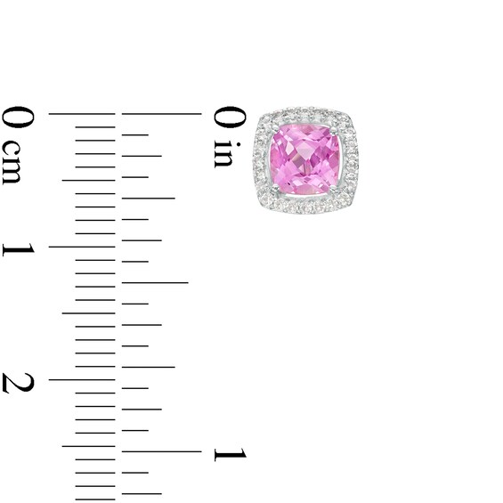 Cushion-Cut Pink and White Lab-Created Sapphire Frame Pendant, Earrings and Ring Set in Sterling Silver