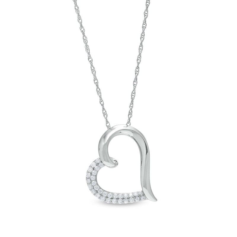 Main Image 1 of 1/3 CT. T.W. Diamond Double Row Tilted Heart Pendant in Sterling Silver