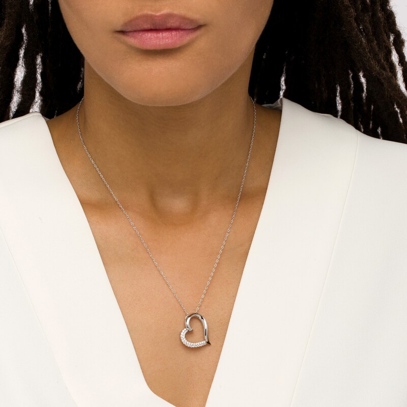 Main Image 2 of 1/3 CT. T.W. Diamond Double Row Tilted Heart Pendant in Sterling Silver
