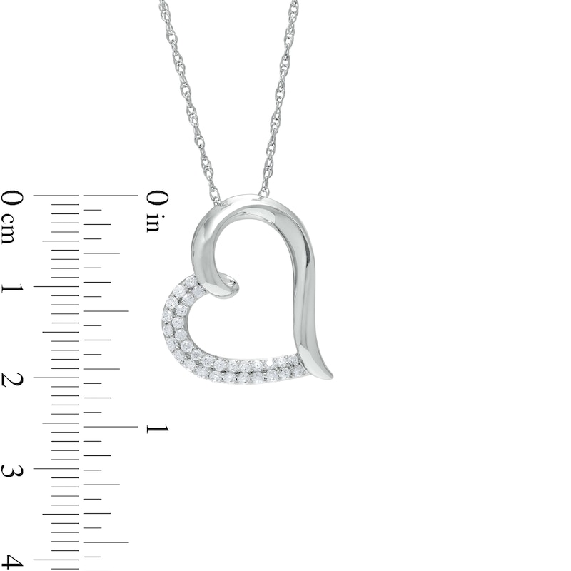 Main Image 3 of 1/3 CT. T.W. Diamond Double Row Tilted Heart Pendant in Sterling Silver