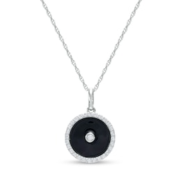 1/5 CT. T.W. Diamond Frame Black Enamel Circle Pendant in Sterling Silver