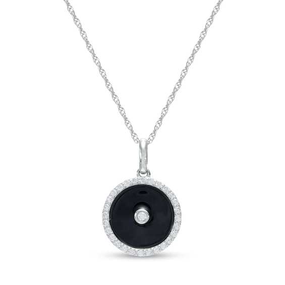 1/5 CT. T.w. Diamond Frame Black Enamel Circle Pendant in Sterling Silver