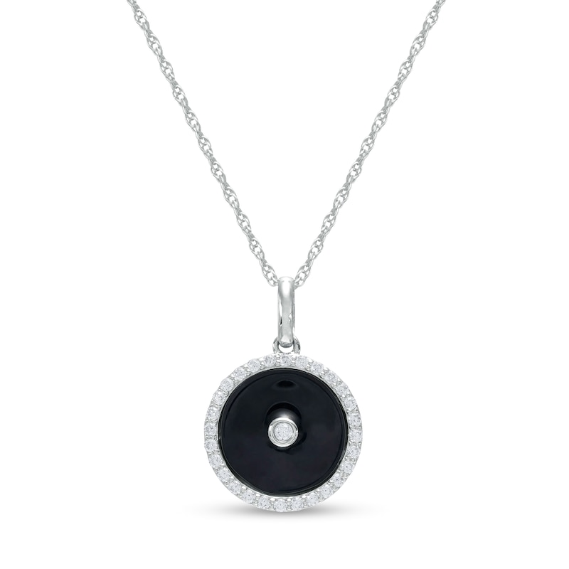 Main Image 1 of 1/5 CT. T.W. Diamond Frame Black Enamel Circle Pendant in Sterling Silver