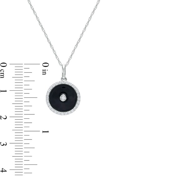 1/5 CT. T.w. Diamond Frame Black Enamel Circle Pendant in Sterling Silver