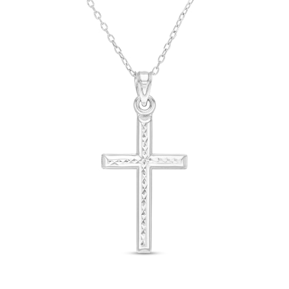 Diamond-Cut Cross Pendant in 10K White Gold