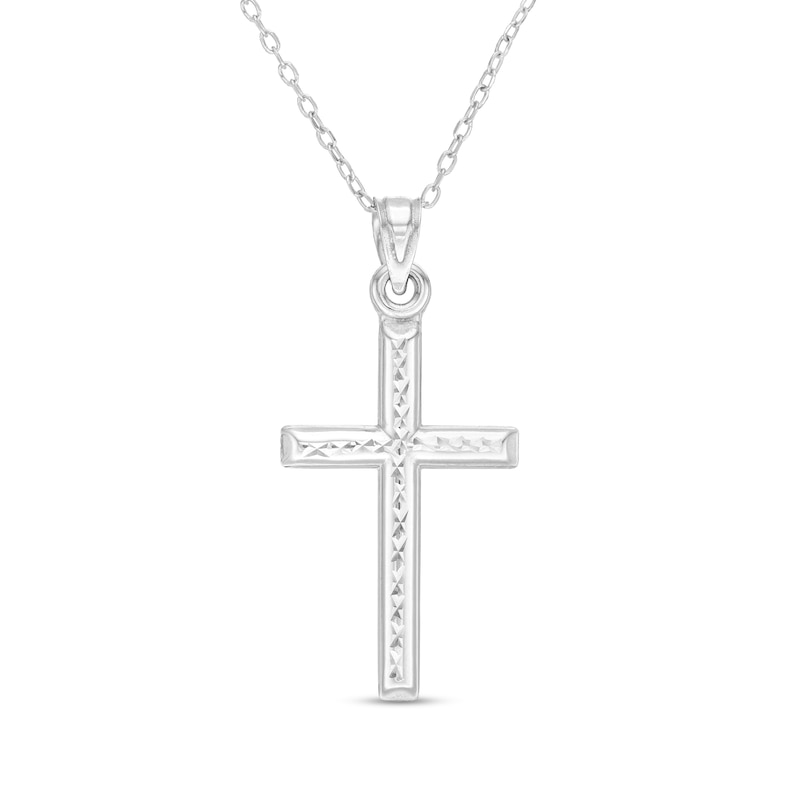 Diamond-Cut Cross Pendant in 10K White Gold