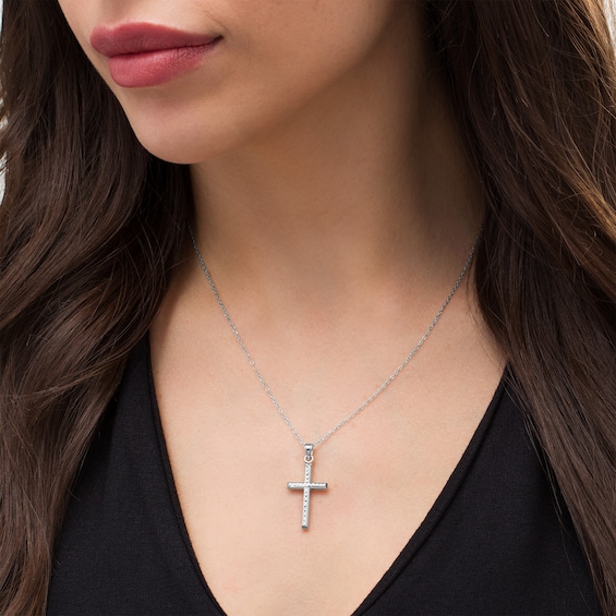 Diamond-Cut Cross Pendant in 10K White Gold