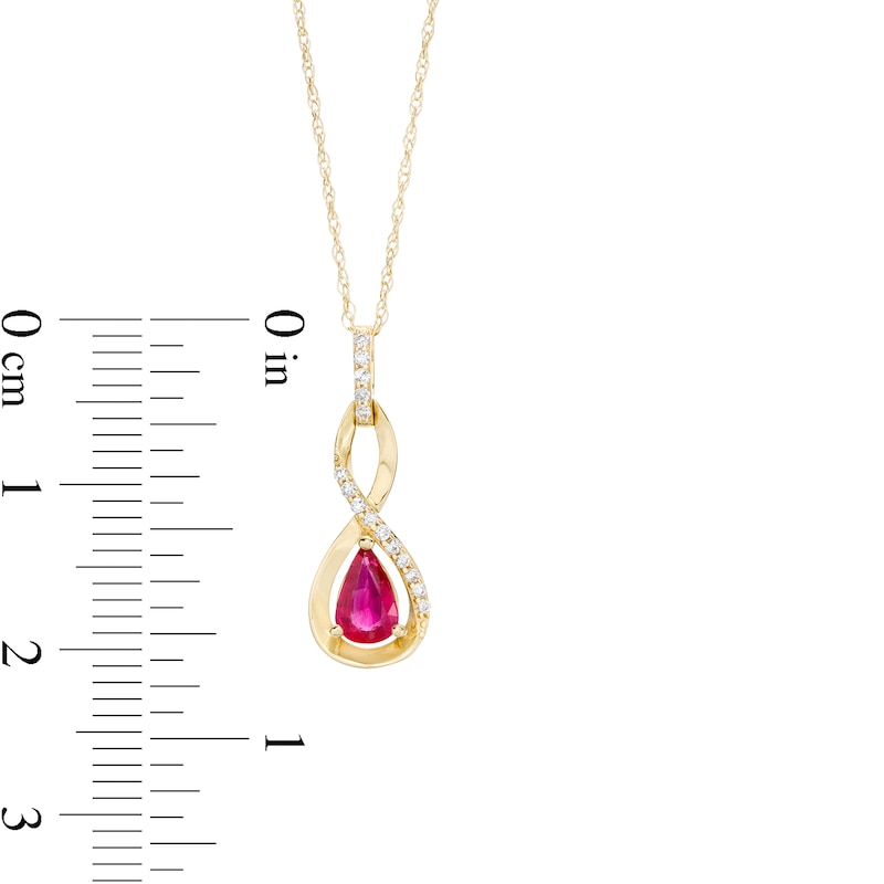 Pear-Shaped Ruby and 1/20 CT. T.W. Diamond Twist Pendant in 10K Gold