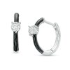 Thumbnail Image 1 of 1/10 CT. T.W. Diamond Solitaire Black Enamel Hoop Earrings in Sterling Silver
