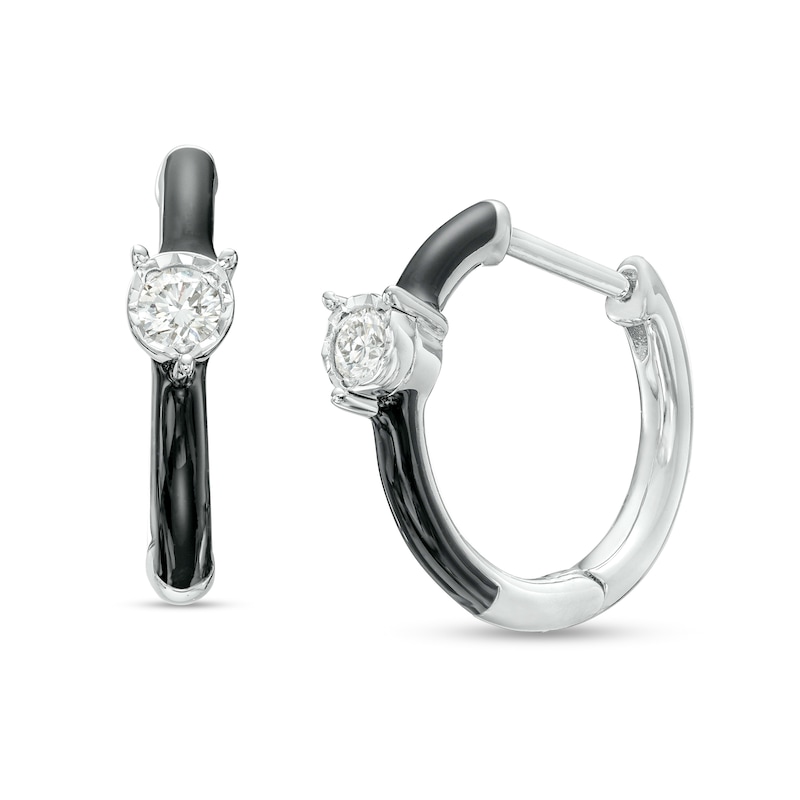 1/10 CT. T.W. Diamond Solitaire Black Enamel Hoop Earrings in Sterling Silver