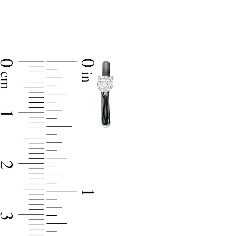Main Image 3 of 1/10 CT. T.W. Diamond Solitaire Black Enamel Hoop Earrings in Sterling Silver