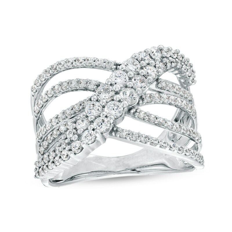 Main Image 1 of Marilyn Monroe™ Collection 1/2 CT. T.W. Diamond Graduated Crossover Multi-Row Ring in 10K White Gold