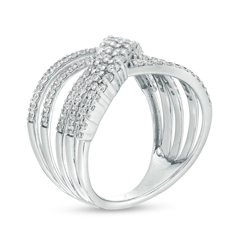 Main Image 2 of Marilyn Monroe™ Collection 1/2 CT. T.W. Diamond Graduated Crossover Multi-Row Ring in 10K White Gold