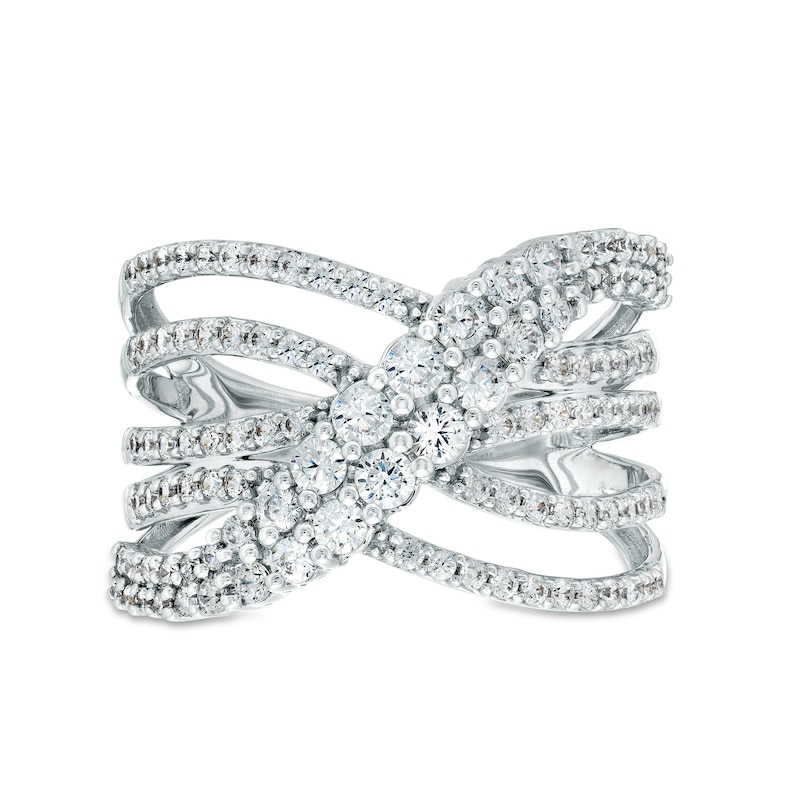 Main Image 4 of Marilyn Monroe™ Collection 1/2 CT. T.W. Diamond Graduated Crossover Multi-Row Ring in 10K White Gold