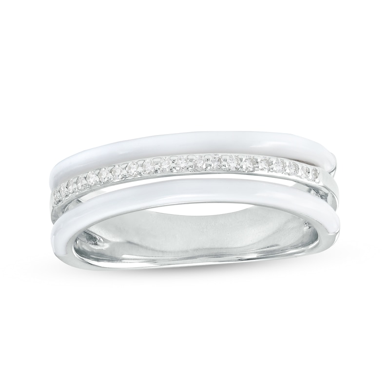Main Image 1 of 1/10 CT. T.W. Diamond White Enamel Triple Row Band in Sterling Silver - Size 7