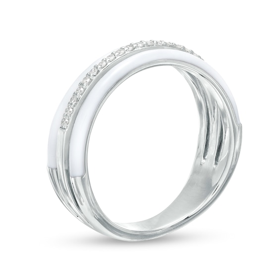1/10 CT. T.w. Diamond White Enamel Triple Row Band in Sterling Silver - Size 7