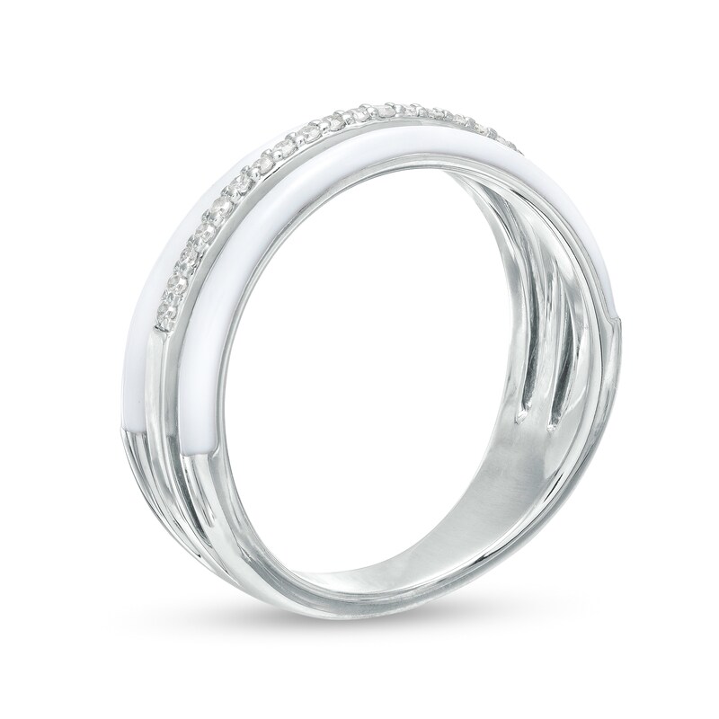 Main Image 3 of 1/10 CT. T.W. Diamond White Enamel Triple Row Band in Sterling Silver - Size 7