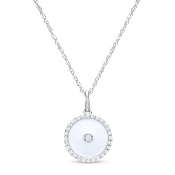 1/5 CT. T.w. Diamond Frame White Enamel Circle Pendant in Sterling Silver