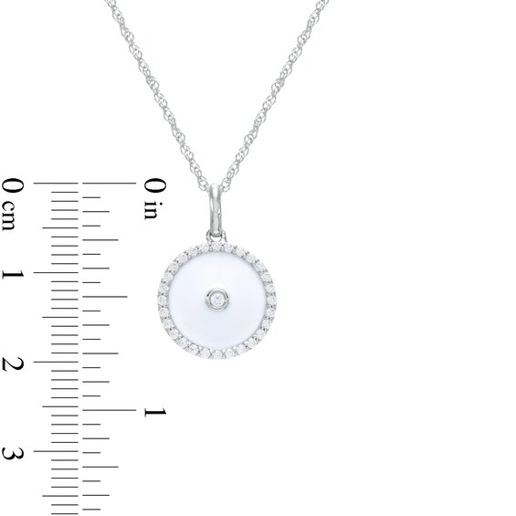1/5 CT. T.w. Diamond Frame White Enamel Circle Pendant in Sterling Silver