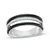 Thumbnail Image 1 of 1/10 CT. T.W. Diamond Black Enamel Triple Row Band in Sterling Silver - Size 7