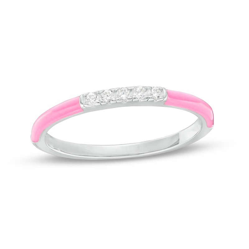 Main Image 1 of 1/15 CT. T.W. Diamond Five Stone Pink Enamel Stackable Band in Sterling Silver - Size 7