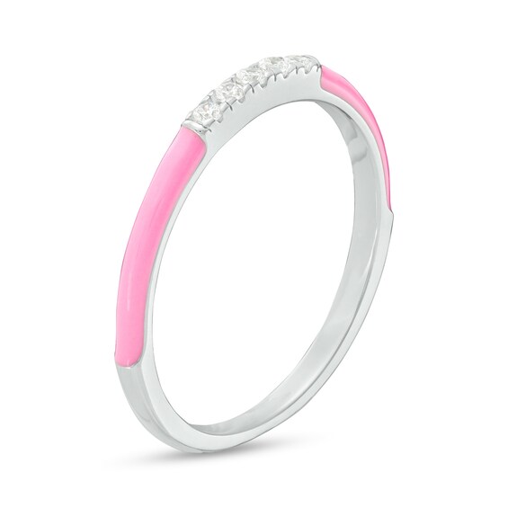 1/15 CT. T.w. Diamond Five Stone Pink Enamel Stackable Band in Sterling Silver - Size 7