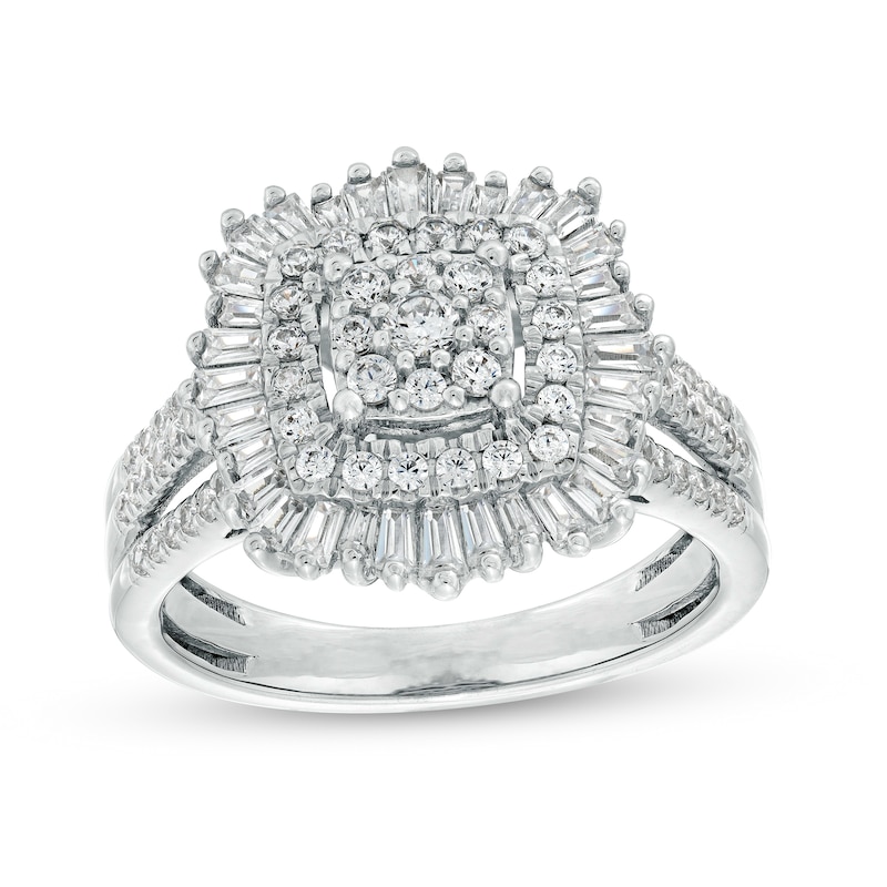 Main Image 1 of Marilyn Monroe™ Collection 1 CT. T.W. Multi-Diamond Double Frame Split Shank Ring in 10K White Gold